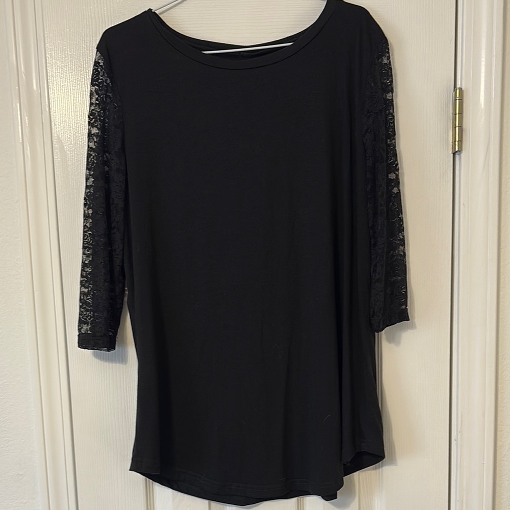 Black Asymmetrical Blouse with Lace Sleeves